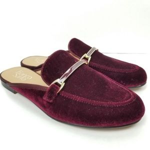 Franco Sartos burgandy velvet mules